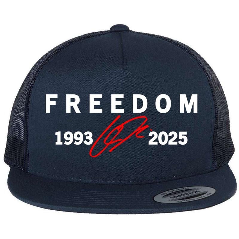 Freedom Red Signature 1993-2025 Charlie Kirk Tribute Faith Christian Truth Rest In Peace RIP Flat Bill Trucker Hat Baseball Cap