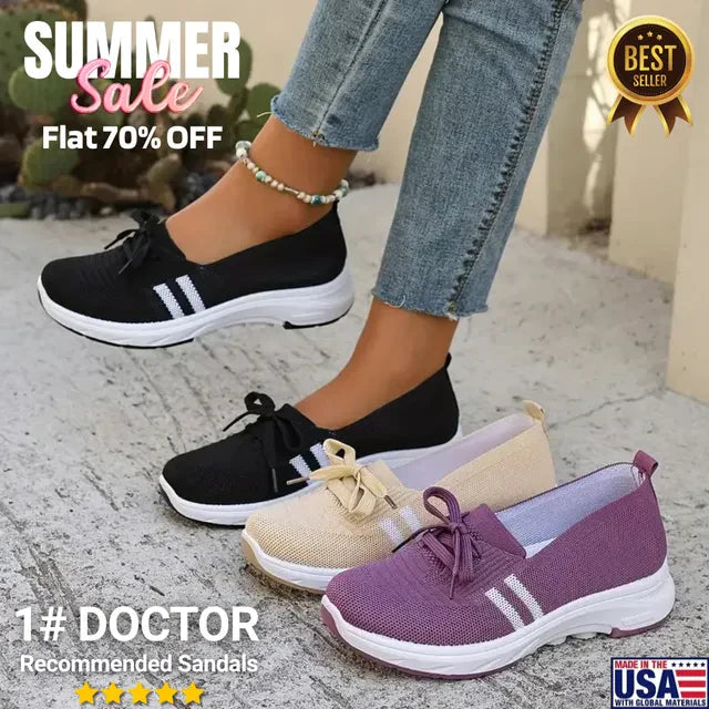 ⭐Autumn Best Seller⭐Women’s Breathable Knit Slip-On Sneakers with Bow – Lightweight Low-Top Casual Shoes in Beige & White for Everyday Comfort