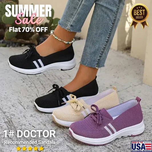 ⭐Autumn Best Seller⭐Women’s Breathable Knit Slip-On Sneakers with Bow – Lightweight Low-Top Casual Shoes in Beige & White for Everyday Comfort