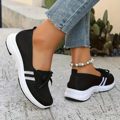 ⭐Autumn Best Seller⭐Women’s Breathable Knit Slip-On Sneakers with Bow – Lightweight Low-Top Casual Shoes in Beige & White for Everyday Comfort
