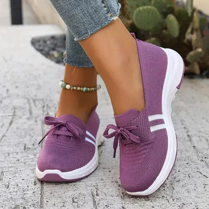 ⭐Autumn Best Seller⭐Women’s Breathable Knit Slip-On Sneakers with Bow – Lightweight Low-Top Casual Shoes in Beige & White for Everyday Comfort