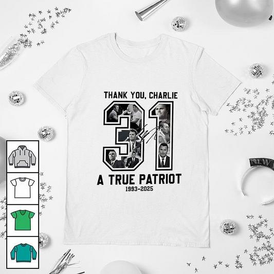 RIP Charlie Kirk a true patriot 1993 2025 thank you signature memorial shirt