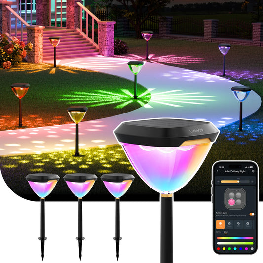 Smart solar path lights, color-changing landscape lighting