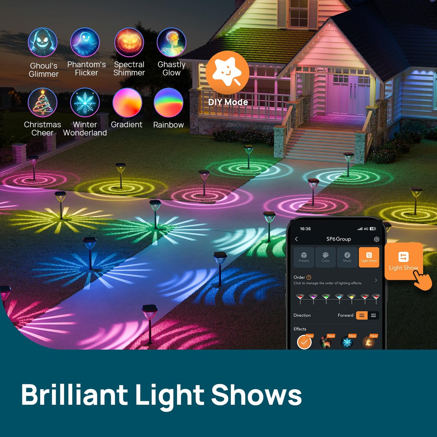 Smart solar path lights, color-changing landscape lighting