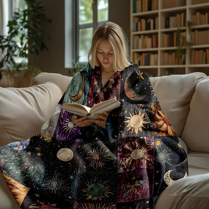 Bohemian Sun and Moon Flannel Blanket