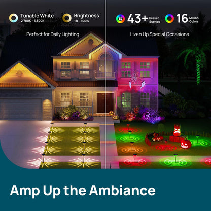 Smart solar path lights, color-changing landscape lighting