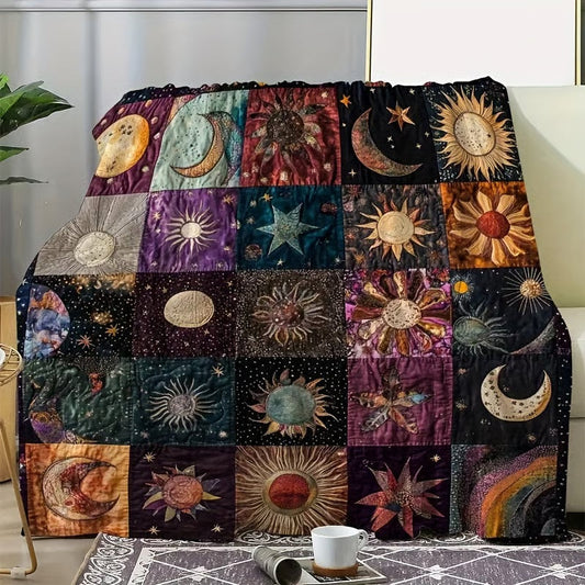 Bohemian Sun and Moon Flannel Blanket