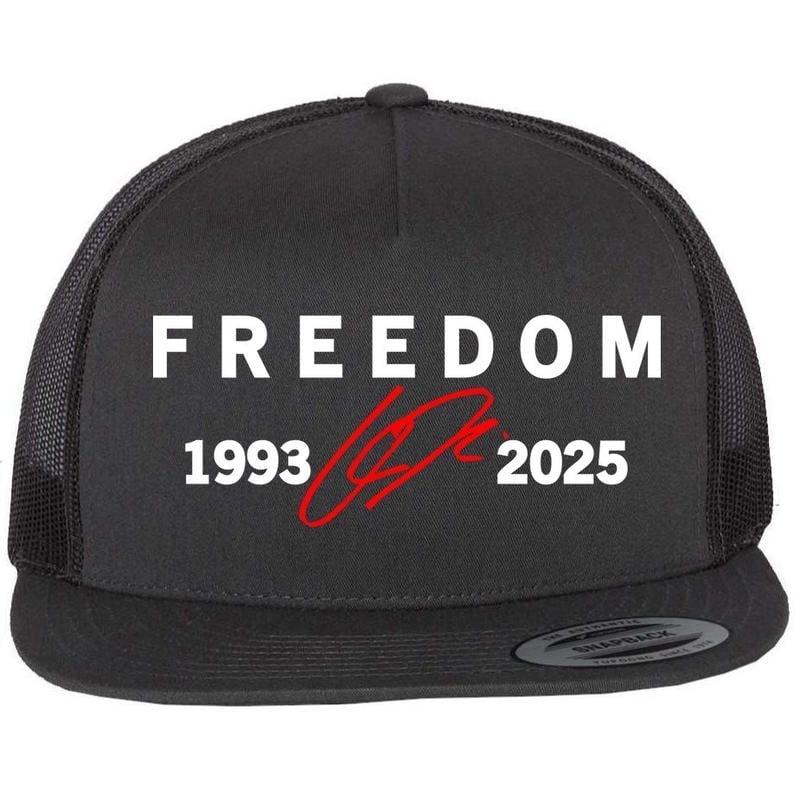 Freedom Red Signature 1993-2025 Charlie Kirk Tribute Faith Christian Truth Rest In Peace RIP Flat Bill Trucker Hat Baseball Cap