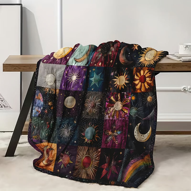 Bohemian Sun and Moon Flannel Blanket