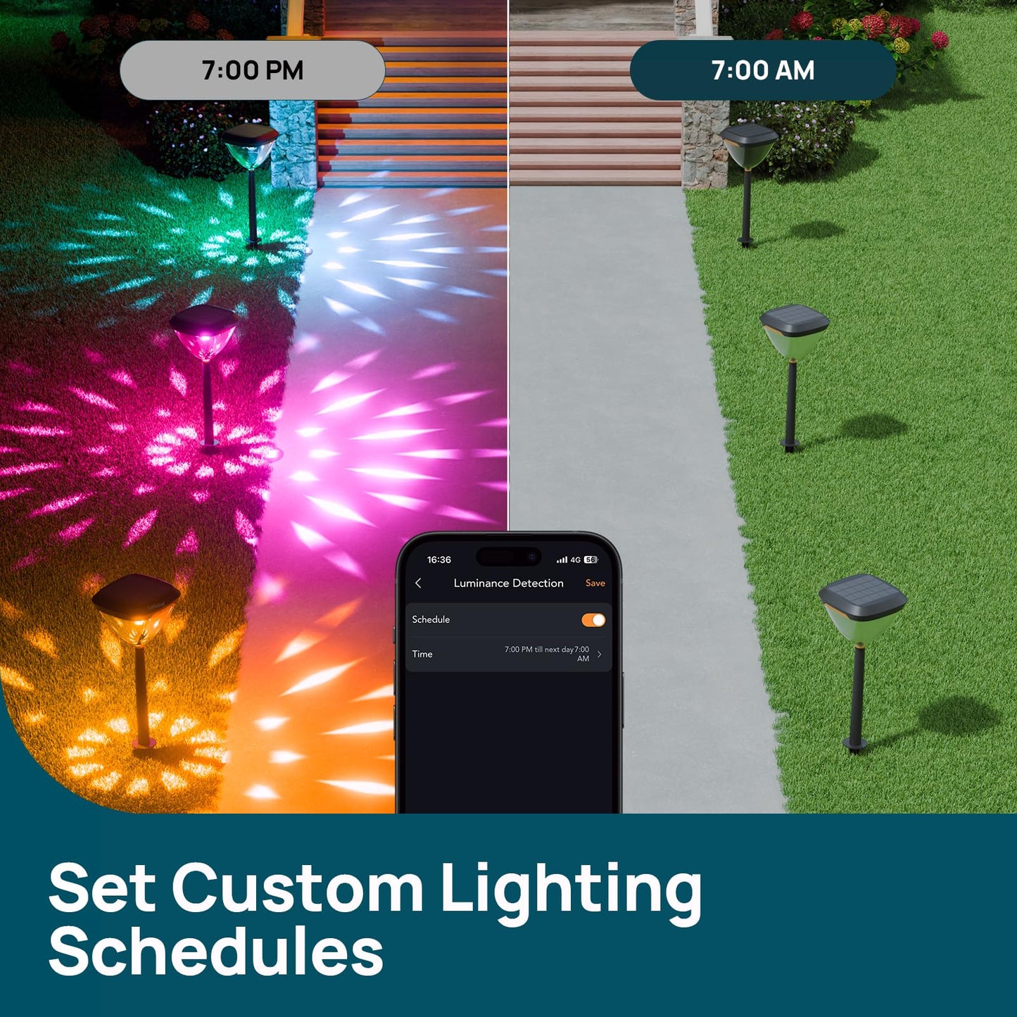 Smart solar path lights, color-changing landscape lighting