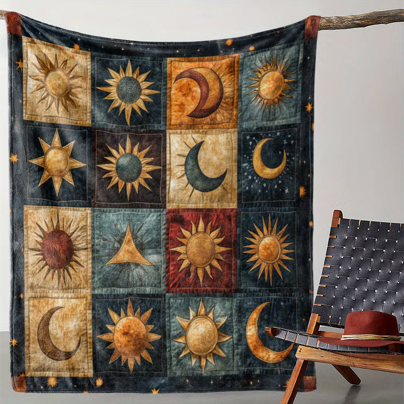 Bohemian Sun and Moon Flannel Blanket