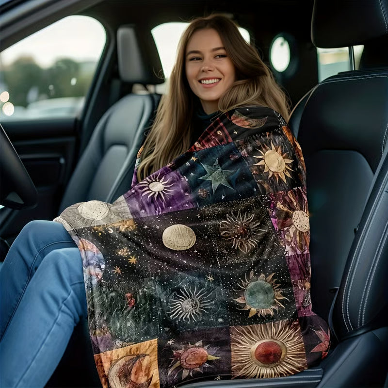 Bohemian Sun and Moon Flannel Blanket