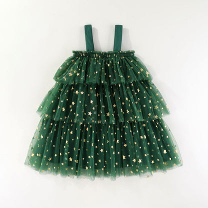 🎄✨Girls Christmas Dress Star Sequin Multi-layer Tulle🎅