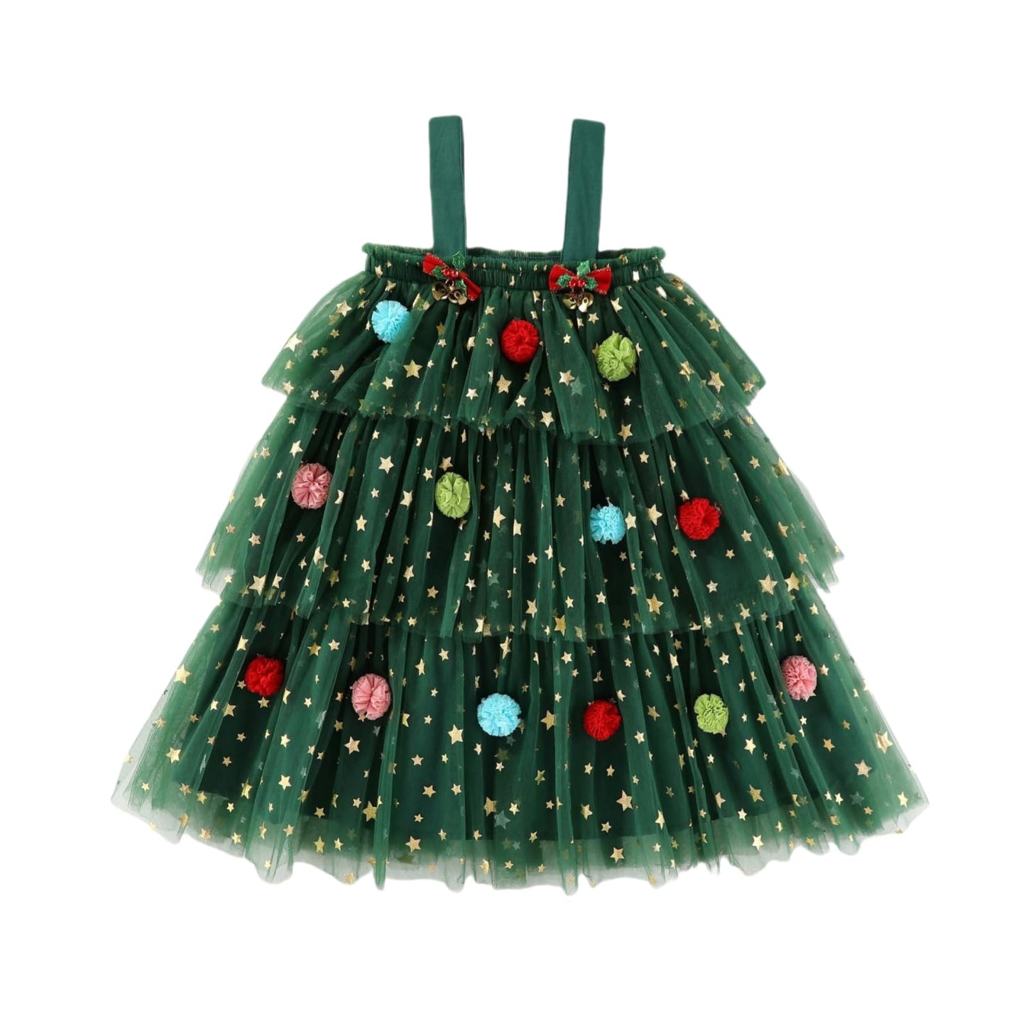 🎄✨Girls Christmas Dress Star Sequin Multi-layer Tulle🎅
