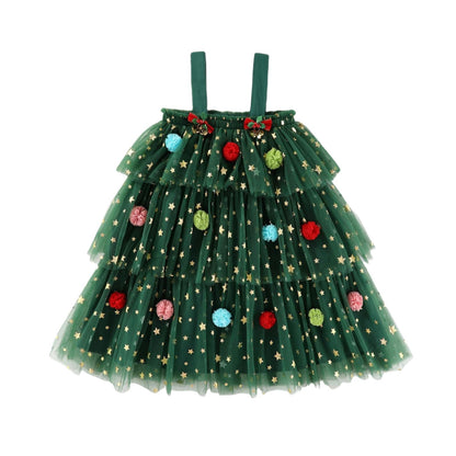 🎄✨Girls Christmas Dress Star Sequin Multi-layer Tulle🎅
