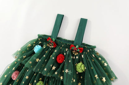 🎄✨Girls Christmas Dress Star Sequin Multi-layer Tulle🎅