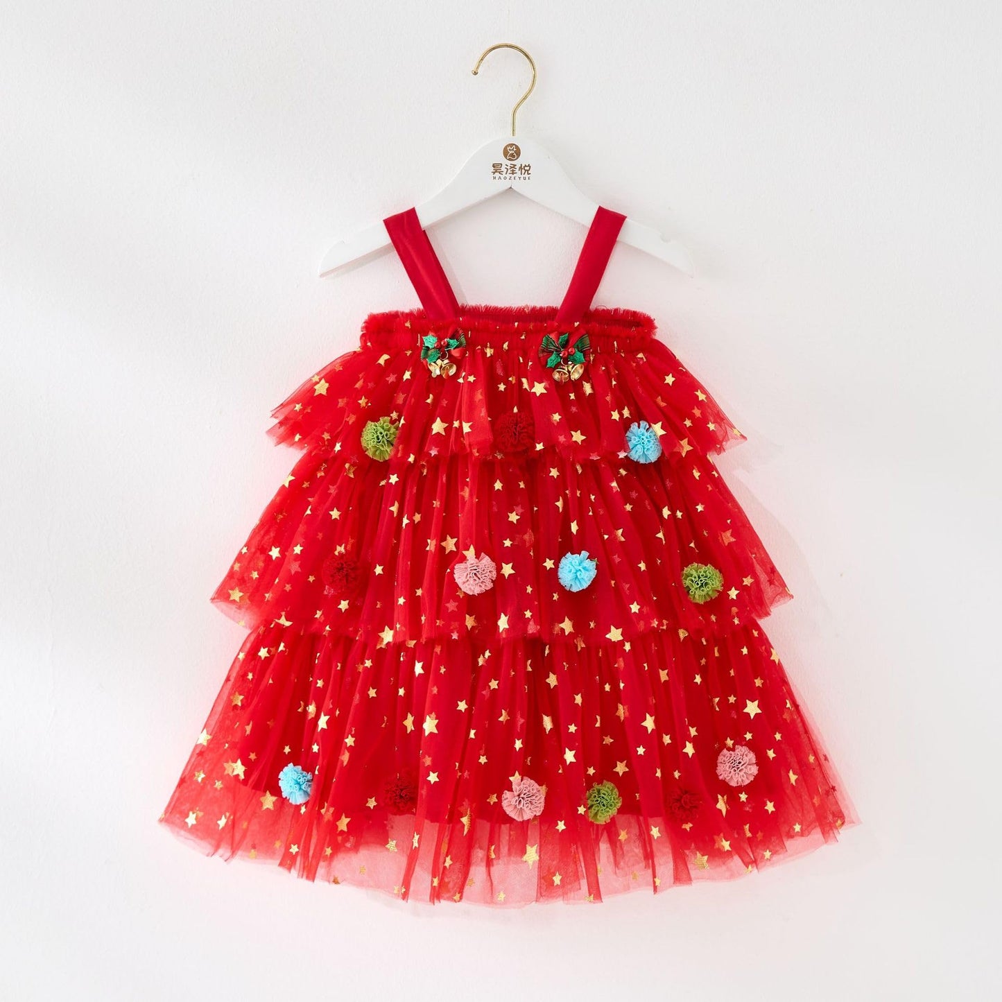 🎄✨Girls Christmas Dress Star Sequin Multi-layer Tulle🎅