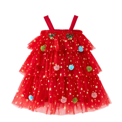🎄✨Girls Christmas Dress Star Sequin Multi-layer Tulle🎅