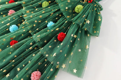 🎄✨Girls Christmas Dress Star Sequin Multi-layer Tulle🎅