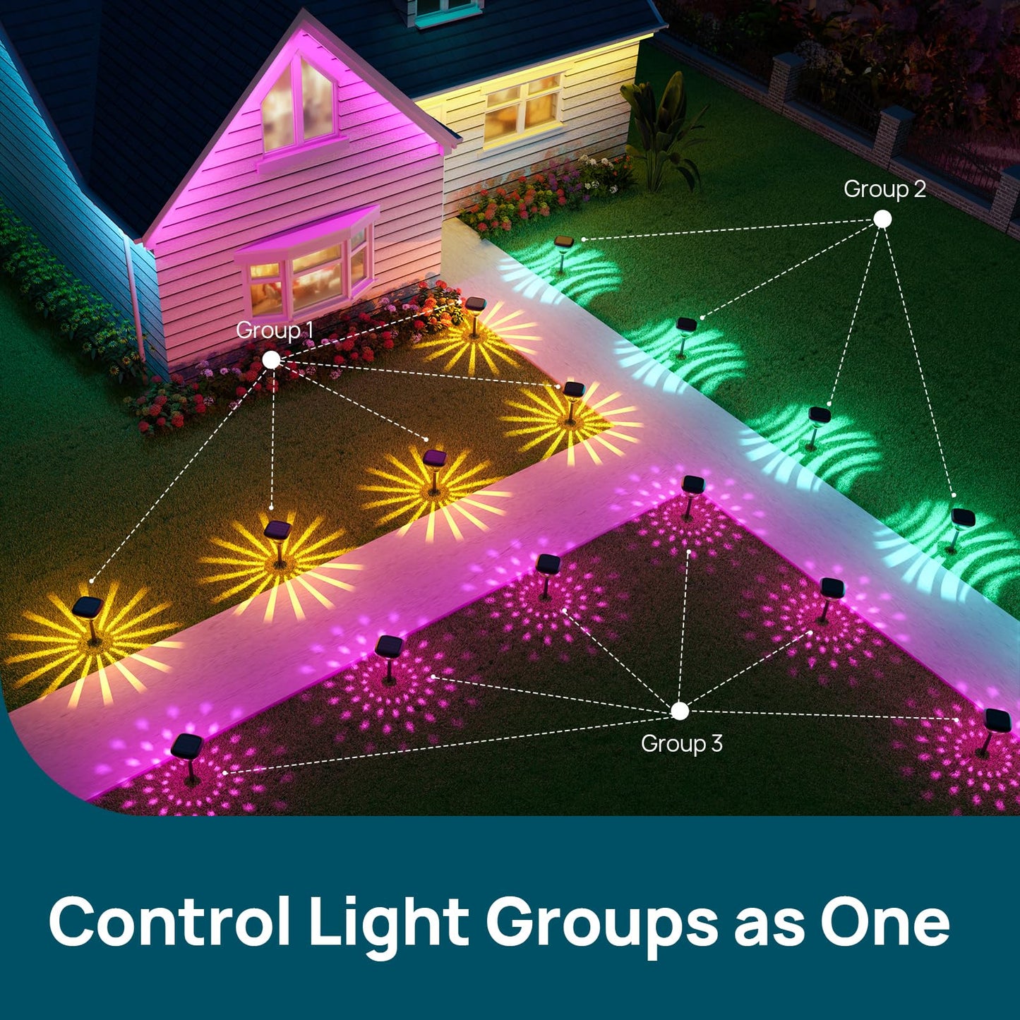 Smart solar path lights, color-changing landscape lighting
