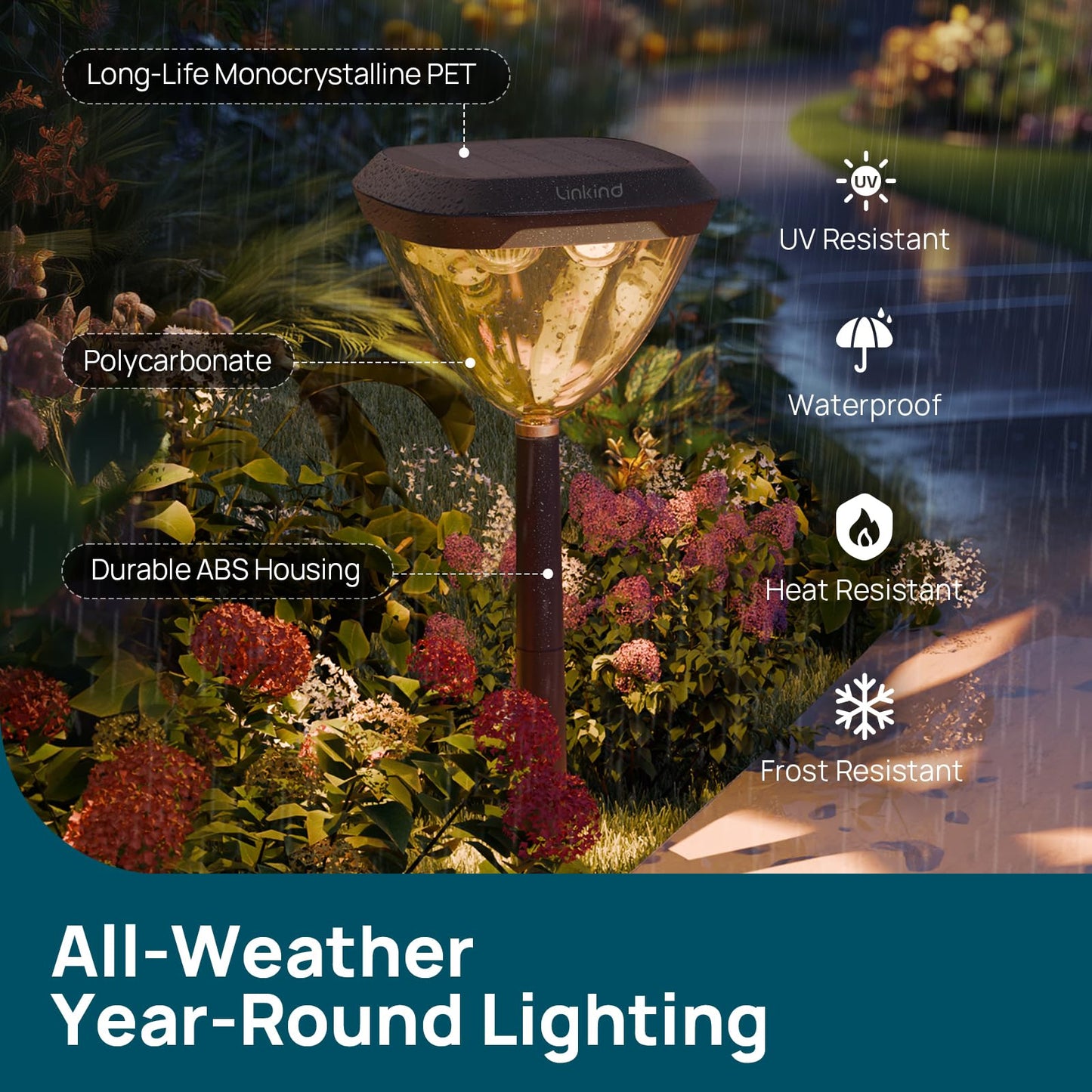 Smart solar path lights, color-changing landscape lighting