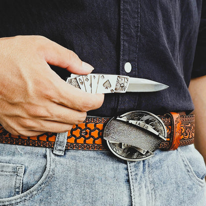 Western Orange Embossed Belt With Belt Buckle