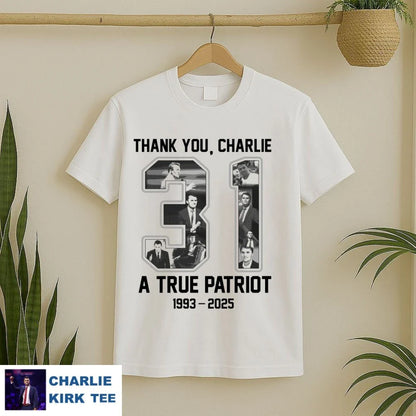 RIP Charlie Kirk a true patriot 1993 2025 thank you signature memorial shirt