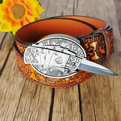 Western Orange Embossed Belt With Belt Buckle