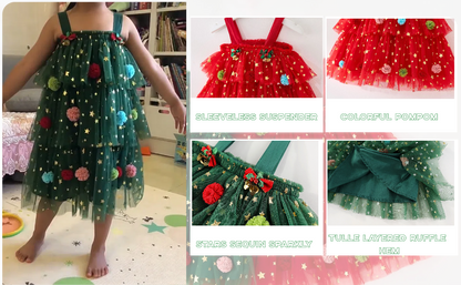 🎄✨Girls Christmas Dress Star Sequin Multi-layer Tulle🎅