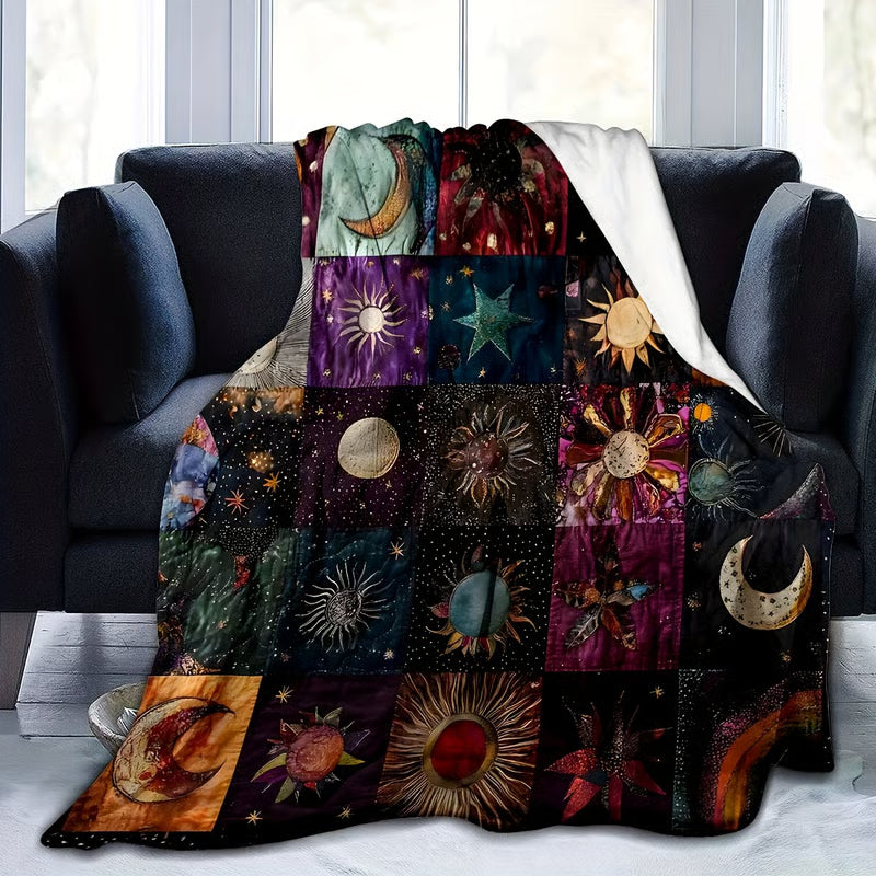 Bohemian Sun and Moon Flannel Blanket