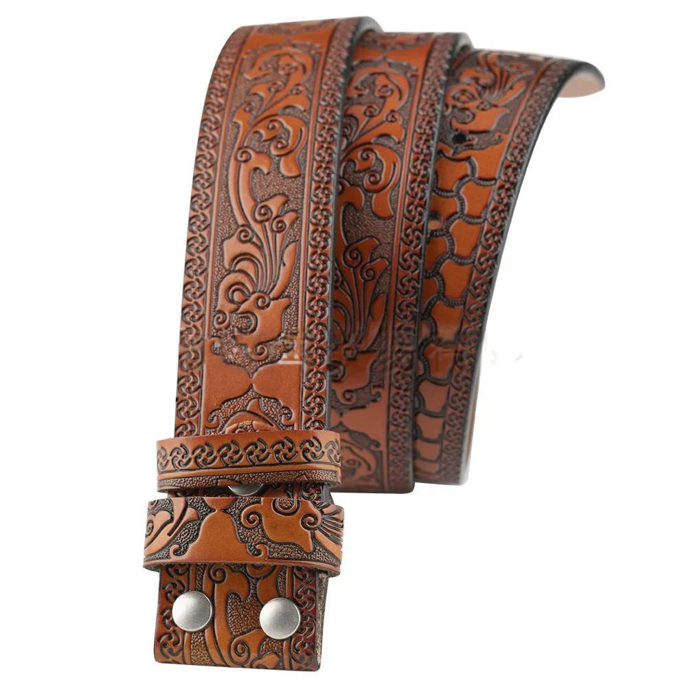 Western Orange Embossed Belt With Belt Buckle
